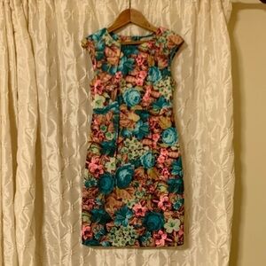 Darling Brand Floral Print Retro Sheath Dress Mid Centrury Modern 60s